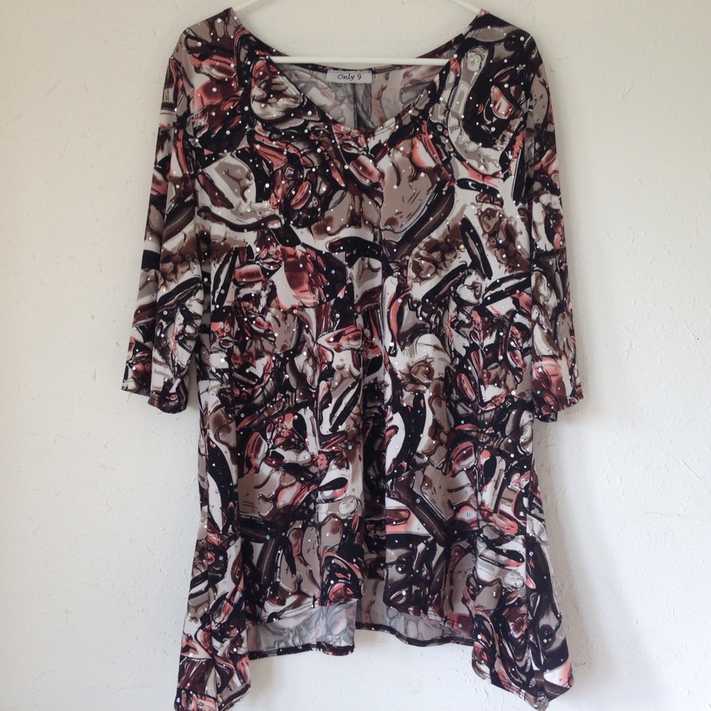 3/4 Sleeves Blouse Bling Sparkle Top Shirt Only 9